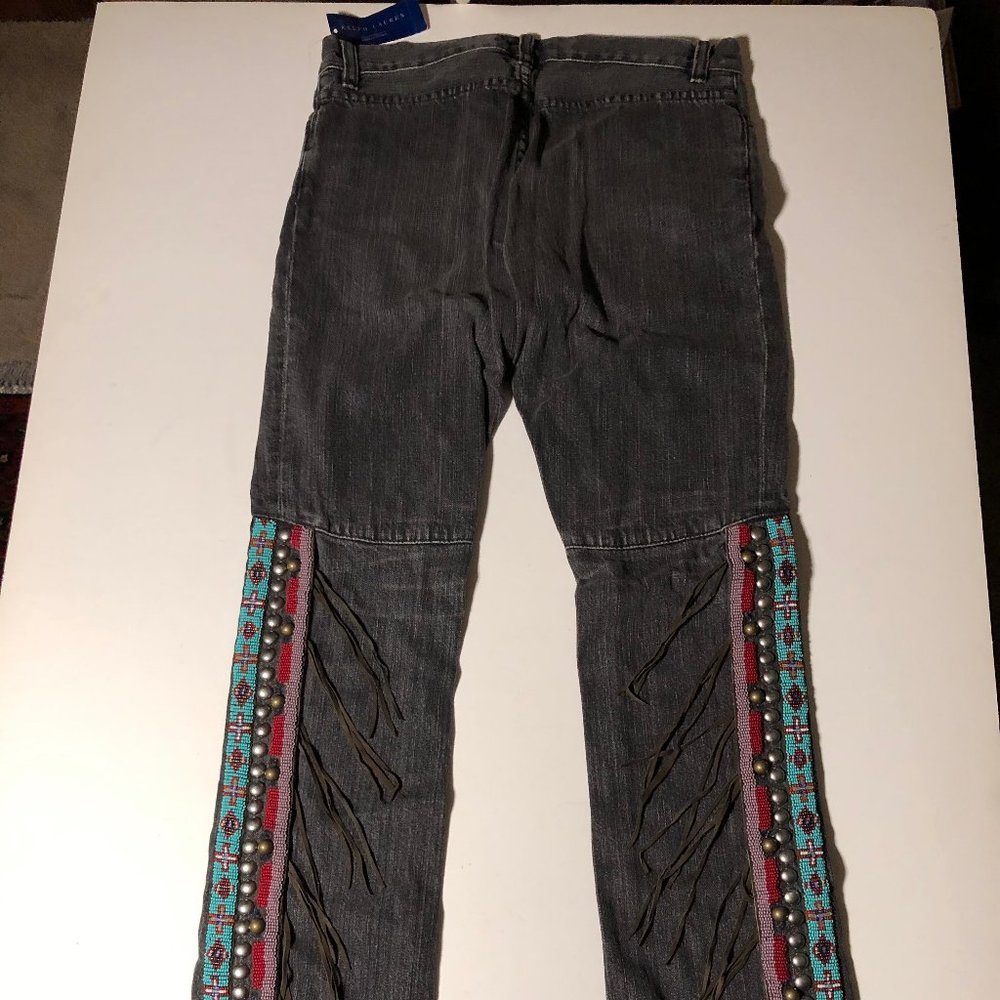 NWT! RARE Ralph Lauren Beaded Leather Fringe Denim